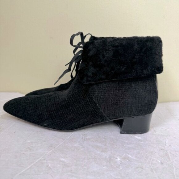 PHILIPPE MODEL Paris Chenille Leather Faux Fur Lace Up Booties Shoes Luxury 39 - Picture 3 of 15